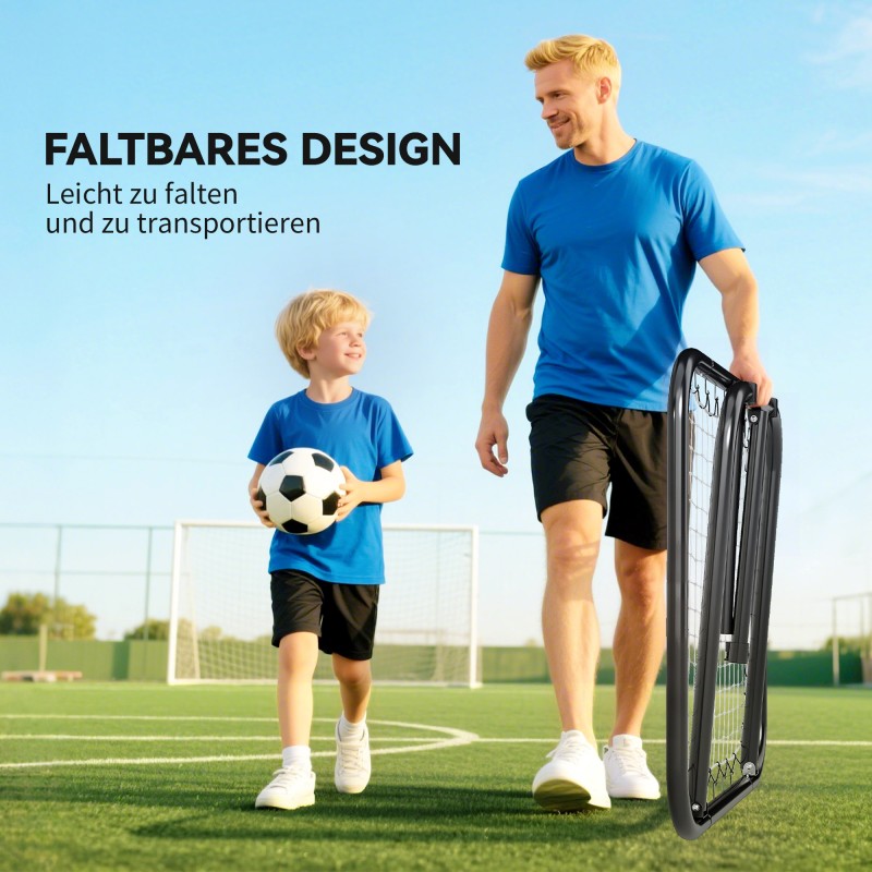 Palautusseinämä jalkapallo- ja pesäpalloharjoitteluun, metalli/PE, säädettävä, 78 x 84 cm, musta/valkoinen