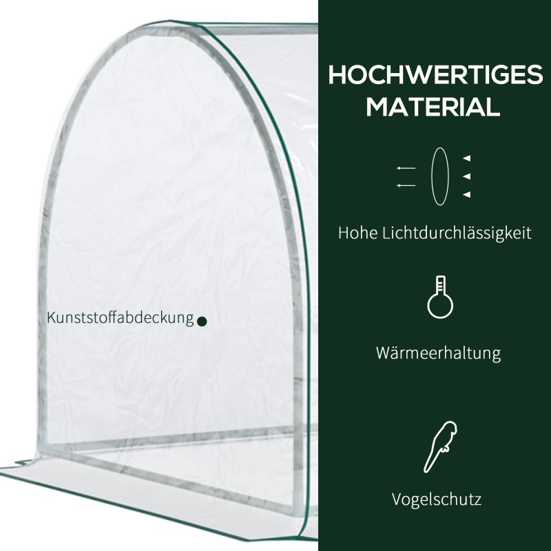 Kasviteltta / kasvihuone kasvien kasvatukseen, teräsrunko ja muovipeite, 250 x 100 x 80 cm, vihreä