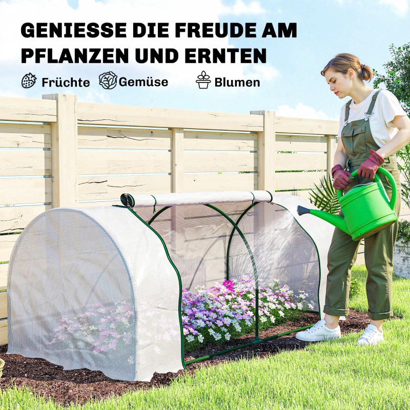 Kasviteltta teräsrungolla ja PE-verkkokankaalla 200 x 100 x 80 cm valkoinen