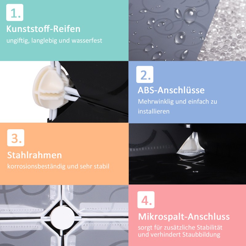 Kenkäsäilytysjärjestelmä 16 laatikkoa, modulaarinen, muovi/metalli, pinottava, musta-valkoinen