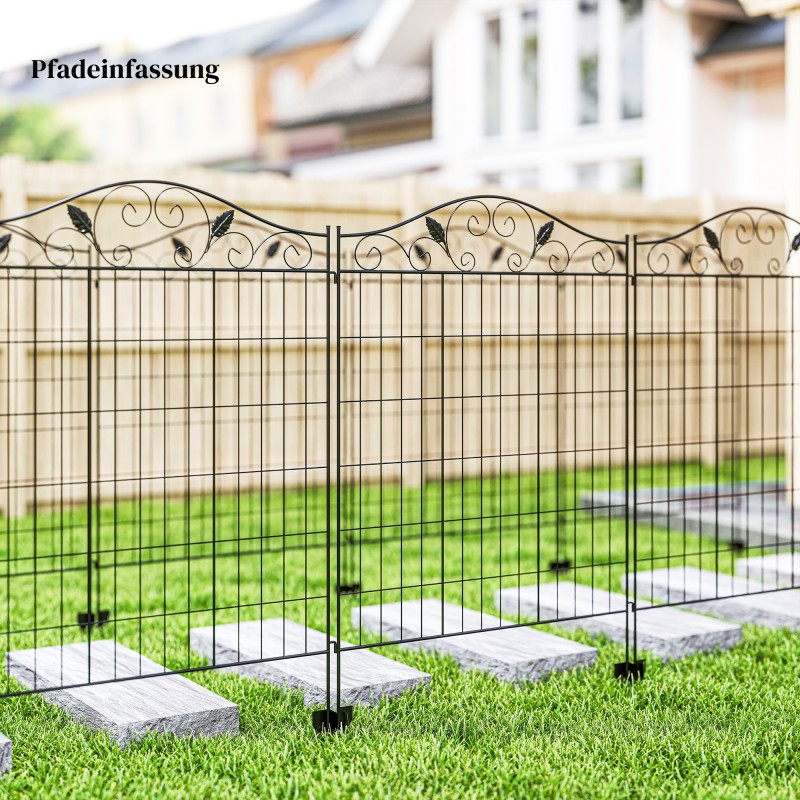 Puutarha-aitaelementti terästä 365 x 112 cm, 4 osaa, musta