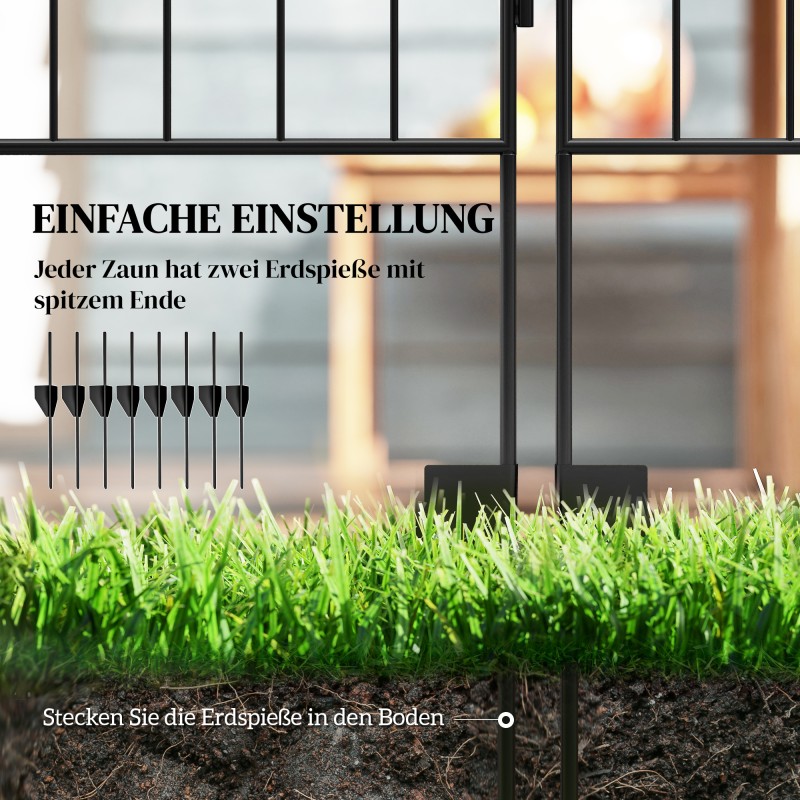 Metallinen puutarha-aita kukkapenkeille, vintage-tyyli, 4 osaa, 352 x 110 cm, musta