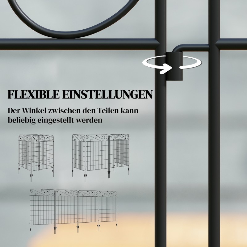 Metallinen puutarha-aita kukkapenkeille, vintage-tyyli, 4 osaa, 352 x 110 cm, musta