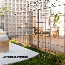 Metallinen puutarha-aita kukkapenkeille, vintage-tyyli, 4 osaa, 352 x 110 cm, musta