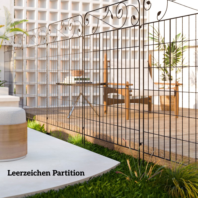 Metallinen puutarha-aita kukkapenkeille, vintage-tyyli, 4 osaa, 352 x 110 cm, musta