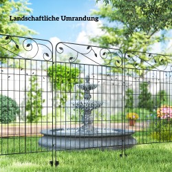 Metallinen puutarha-aita kukkapenkeille, vintage-tyyli, 4 osaa, 352 x 110 cm, musta