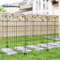 Metallinen puutarha-aita kukkapenkeille, vintage-tyyli, 4 osaa, 352 x 110 cm, musta