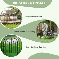 Metallinen puutarha-aita 8 osaa, muotoiltava tilanjakaja 264 x 61 cm, musta