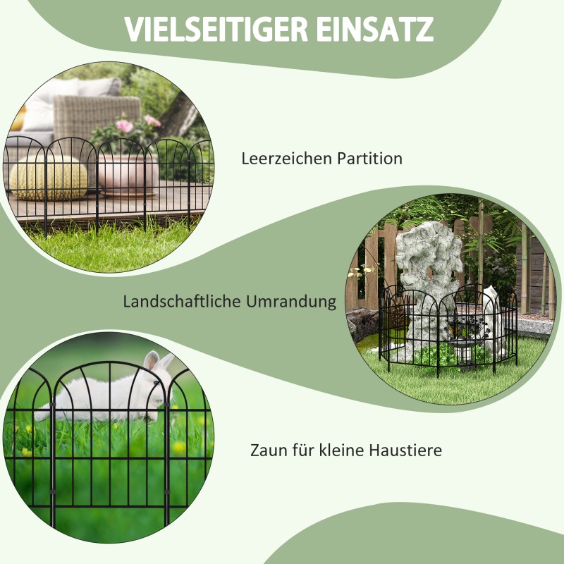 Metallinen puutarha-aita 8 osaa, muotoiltava tilanjakaja 264 x 61 cm, musta