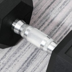 Käsipaino kuusikulmainen 15 kg, kumipäällysteinen valurauta, rihloitettu metallikahva, musta