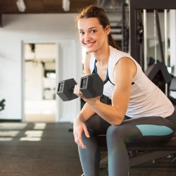 Käsipainosetti 2 x 15 kg, kuusikulmainen, valurauta, kumipinnoitettu, rihlattu kahva, musta