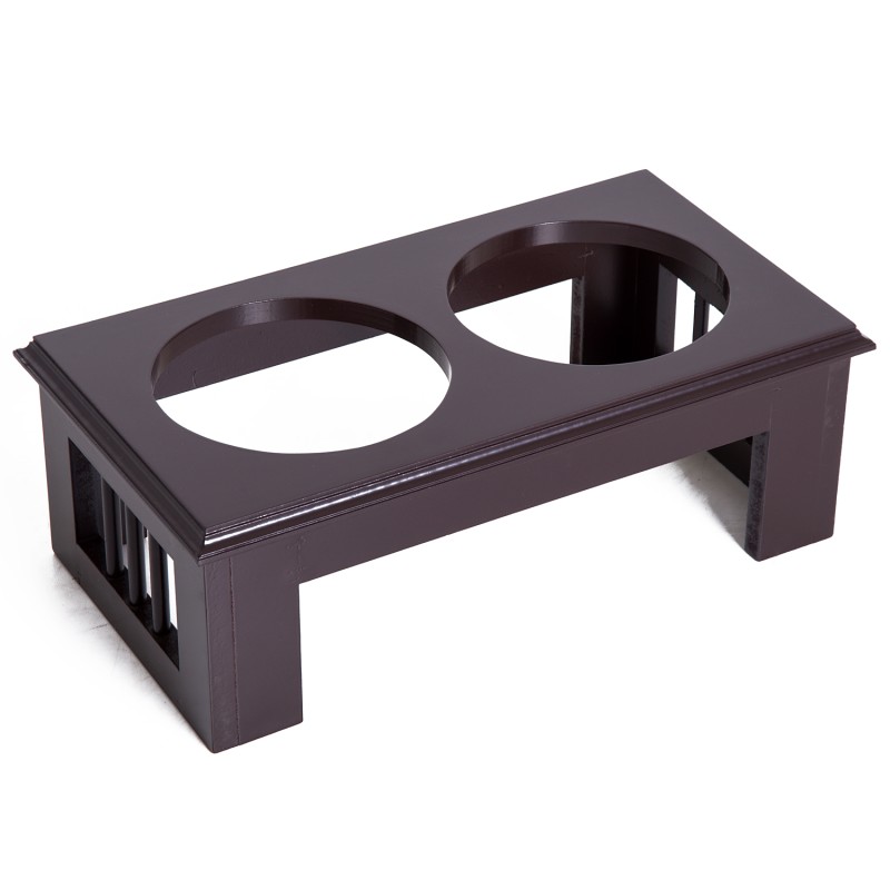 Korotettu ruokintateline pienille koirille ja kissoille, 2 x 0,9 l ruostumaton teräs, MDF, espresso