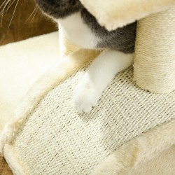 Raapimapuu kissoille 72 cm, sisalpylväät ja kaareva raapimapinta, MDF ja plyysi, cremevalkoinen