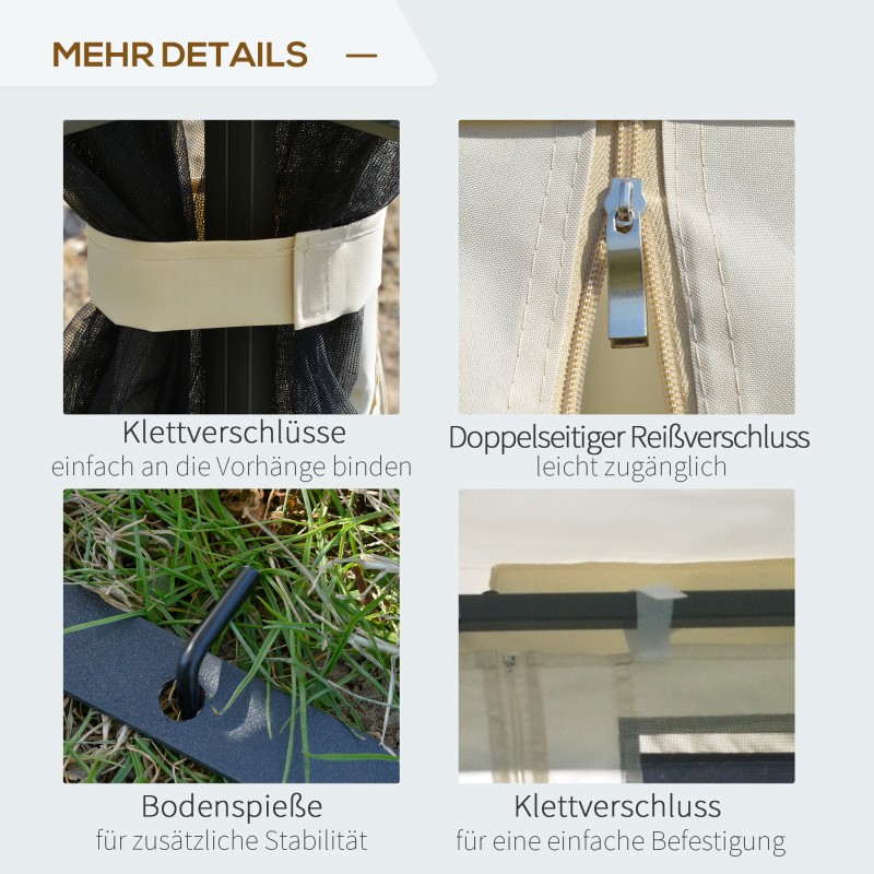 Puutarhapaviljonki kaksikerroksisella katolla 3x3 m metalli/polyesteri beige verkkoseinillä