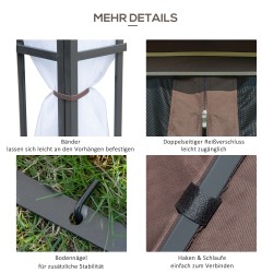 Puutarhapaviljonki moskiittoverkoilla, teräsrunko, kaksikerroksinen katto, 2,97 x 2,97 m, ruskea-valkoinen-harmaa