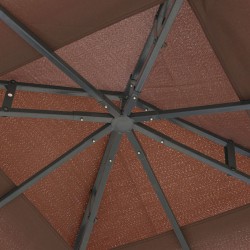 Puutarhapaviljonki moskiittoverkoilla, teräsrunko, kaksikerroksinen katto, 2,97 x 2,97 m, ruskea-valkoinen-harmaa