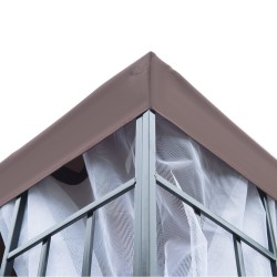 Puutarhapaviljonki moskiittoverkoilla, teräsrunko, kaksikerroksinen katto, 2,97 x 2,97 m, ruskea-valkoinen-harmaa