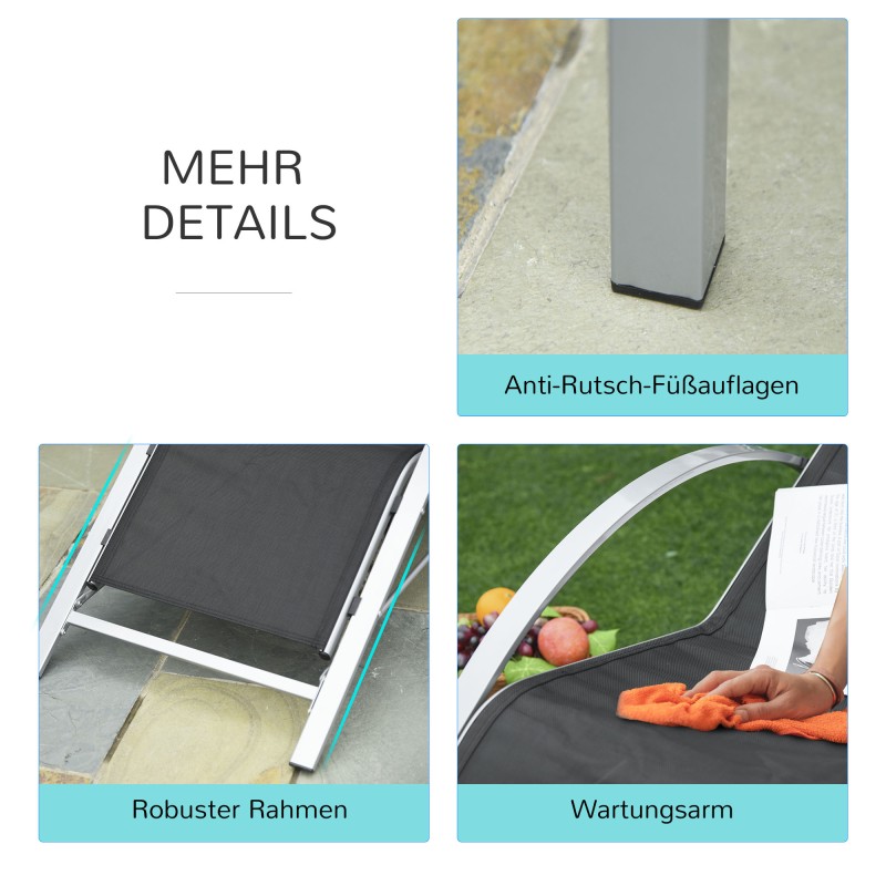 Puutarhan lepotuolisetti ulkokäyttöön, metalli ja polyesteri, 3-osainen, musta–hopea