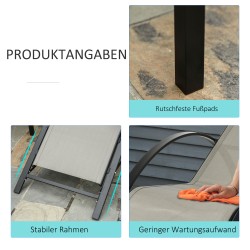 Puutarhan lepotuolisetti ulkokäyttöön, 3 osaa (2 lepotuolia + sivupöytä), metalli, harmaa/musta