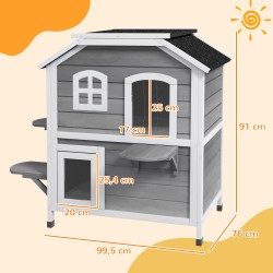 Kissatalo ulko- ja sisäkäyttöön 2-kerroksinen kuusipuusta 99,5 x 76 x 91 cm harmaa-valkoinen
