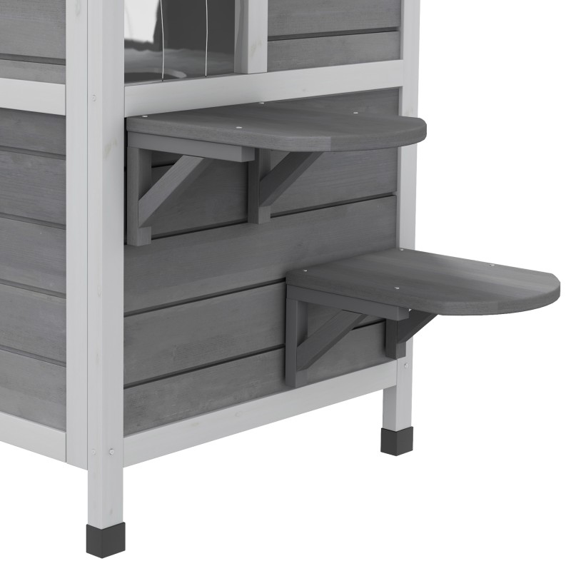 Kissatalo ulko- ja sisäkäyttöön 2-kerroksinen kuusipuusta 99,5 x 76 x 91 cm harmaa-valkoinen