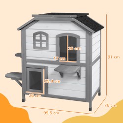 Kissatalo kaksikerroksinen kuusipuuta 99,5 x 76 x 91 cm vaaleanharmaa/valkoinen ulko- ja sisäkäyttöön