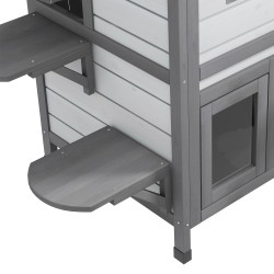 Kissatalo kaksikerroksinen kuusipuuta 99,5 x 76 x 91 cm vaaleanharmaa/valkoinen ulko- ja sisäkäyttöön