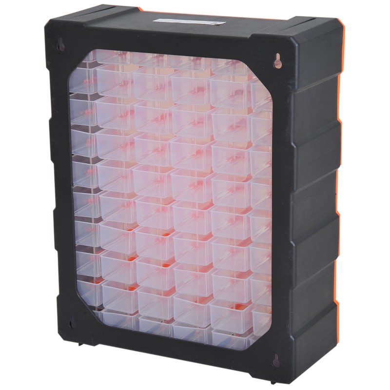 Säilytyslaatikosto pienosille 60 lokeroa PP-muovi 38 x 16 x 47,5 cm oranssi