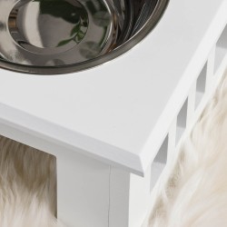 Koiran ruokintateline kahdella teräskulholla 2 x 2L, rutschfest, 58,4 x 30,5 x 25,4 cm, valkoinen