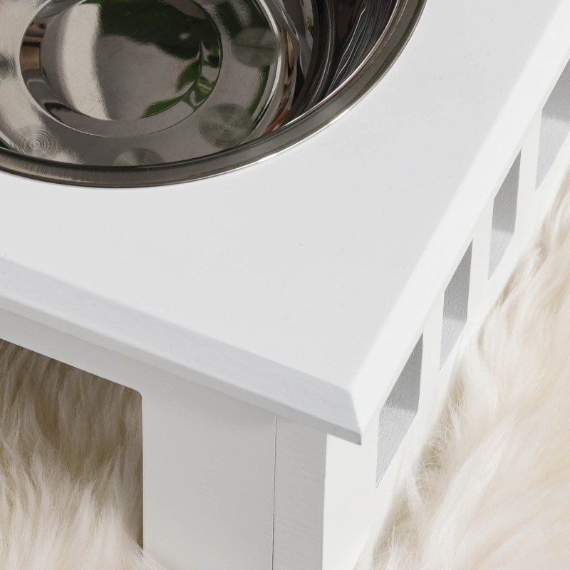 Koiran ruokintateline kahdella teräskulholla 2 x 2L, rutschfest, 58,4 x 30,5 x 25,4 cm, valkoinen