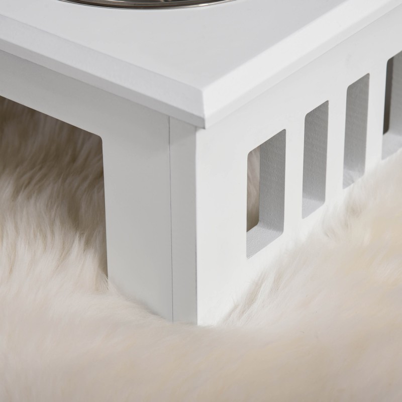 Koiran ruokintateline kahdella teräskulholla 2 x 2L, rutschfest, 58,4 x 30,5 x 25,4 cm, valkoinen