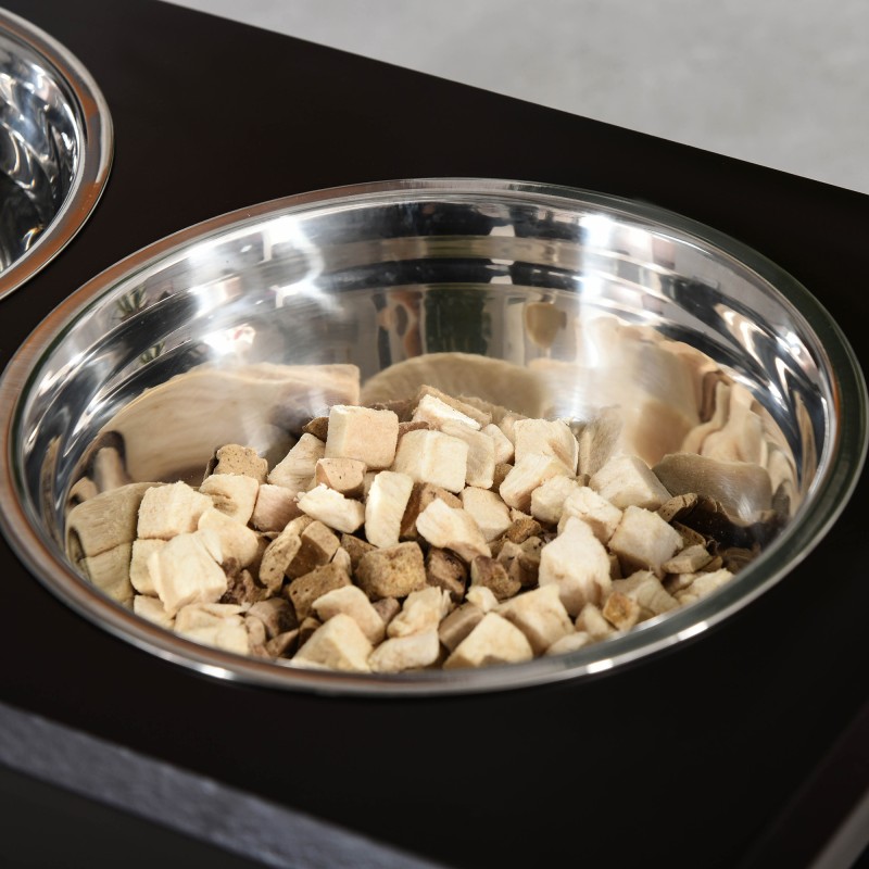 Koiran ruokintateline kahdella teräskupilla, MDF, 58,4 x 30,5 x 25,4 cm, 2 L/kuppi, harmaa