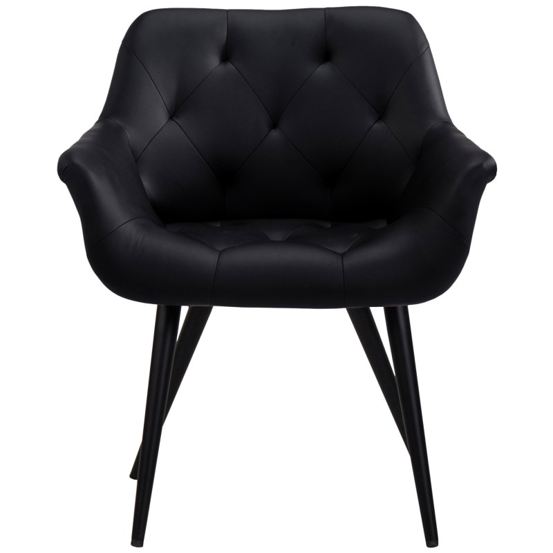 Moderni pehmustettu ruokailutuoli metallirungolla ja käsinojilla