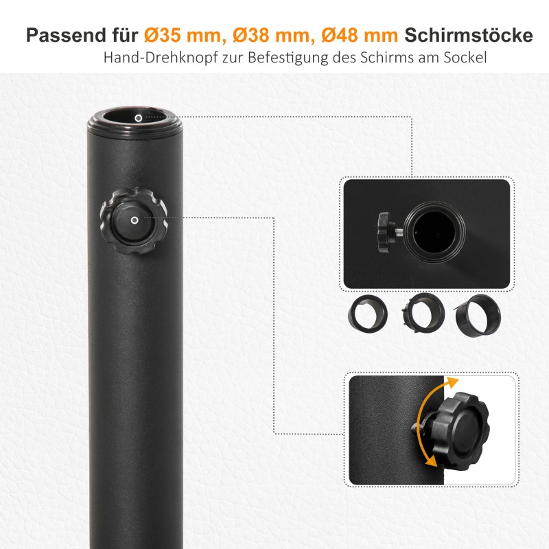 Aurinkovarjon jalka 13 kg, neliönmuotoinen sementti/metalli, Ø35/38/48 mm, musta