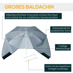 Aurinkovarjo rannalle ja puutarhaan 2-in-1, Ø 210 cm, UPF 50+, sivuseinät, kantolaukku, tummanvihreä