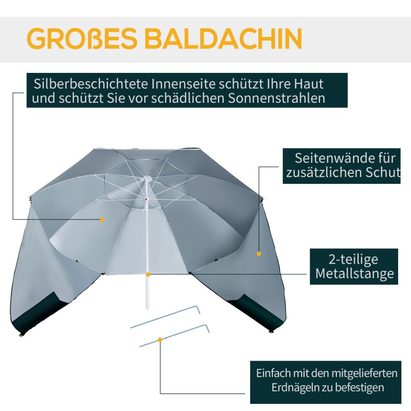 Aurinkovarjo rannalle ja puutarhaan 2-in-1, Ø 210 cm, UPF 50+, sivuseinät, kantolaukku, tummanvihreä