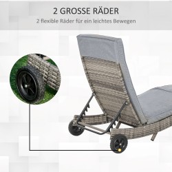 Polyrottinkinen puutarhan lepotuoli säädettävällä selkänojalla 207 x 70 x 70 cm harmaa