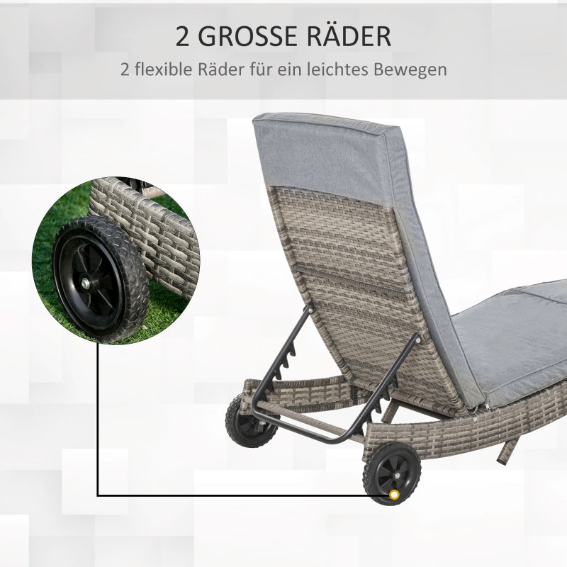 Polyrottinkinen puutarhan lepotuoli säädettävällä selkänojalla 207 x 70 x 70 cm harmaa