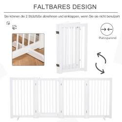 Koiraportti keskikokoisille koirille, mäntypuu, 4-osainen, 204 x 75 cm, taittuva, valkoinen