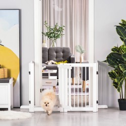 Koiraportti keskikokoisille koirille, mäntypuu, 4-osainen, 204 x 75 cm, taittuva, valkoinen