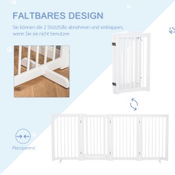 Koiraportti sisätiloihin, 4-osainen taittuva puinen turvaportti ovella 220 x 91 cm, valkoinen