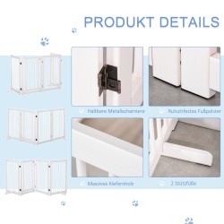 Koiraportti sisätiloihin, 4-osainen taittuva puinen turvaportti ovella 220 x 91 cm, valkoinen