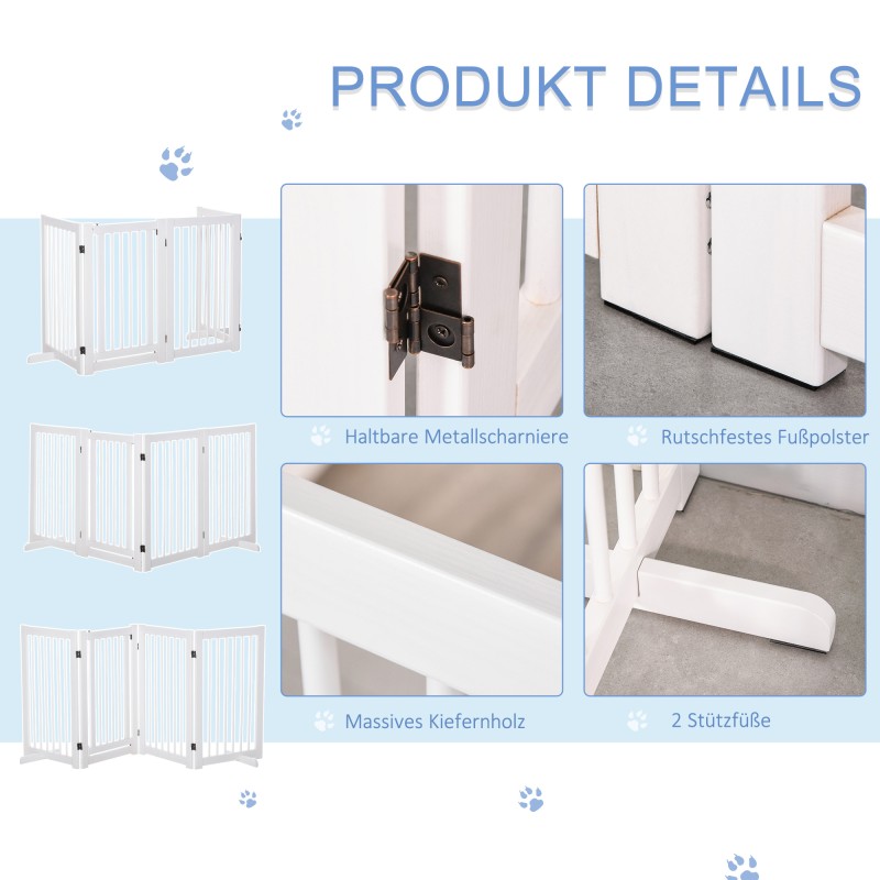 Koiraportti sisätiloihin, 4-osainen taittuva puinen turvaportti ovella 220 x 91 cm, valkoinen