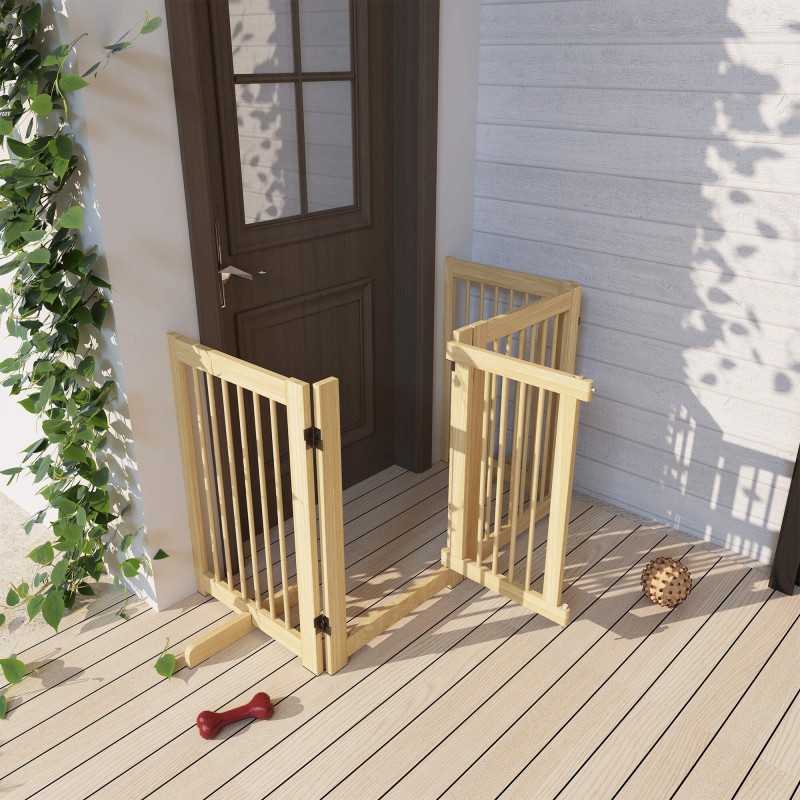 Koiraportti 4-paneelinen vapaasti seisova mäntypuuta 204 x 36 x 75 cm luonnonpuu