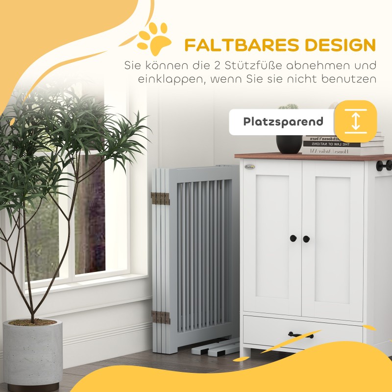 Koira-aita 4 paneelia mäntypuuta 204 x 36 x 75 cm vaaleanharmaa, vapaasti seisova