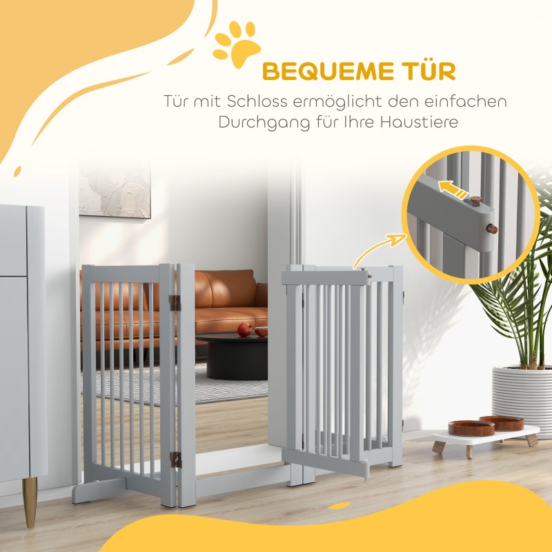 Koira-aita 4 paneelia mäntypuuta 204 x 36 x 75 cm vaaleanharmaa, vapaasti seisova