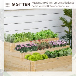 Viljelylaatikko 3 tasoa kuusipuuta hengittävällä sisävuorauksella 117 x 100 x 54 cm luonnonpuu