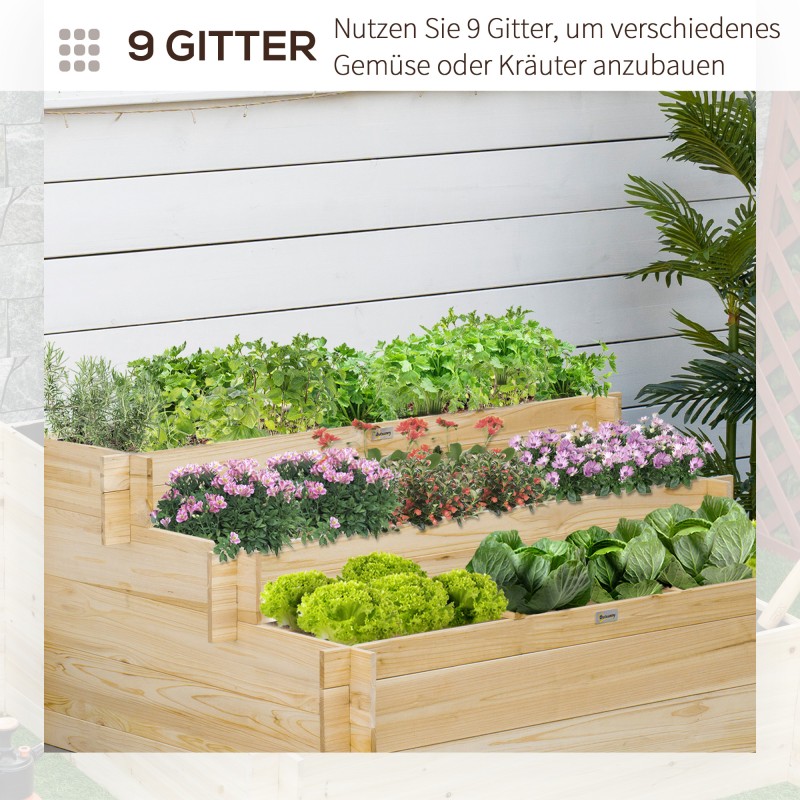 Viljelylaatikko 3 tasoa kuusipuuta hengittävällä sisävuorauksella 117 x 100 x 54 cm luonnonpuu