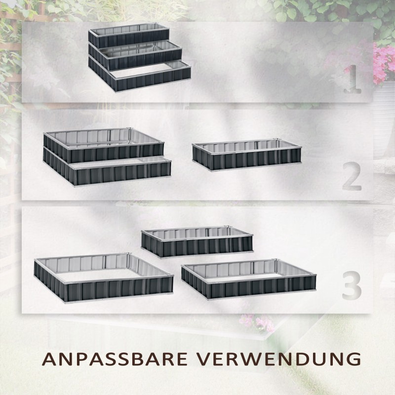 Teräksinen 3-tasoinen viljelylaatikko / kukkataso ulkokäyttöön 118 x 118 x 62 cm tummanharmaa