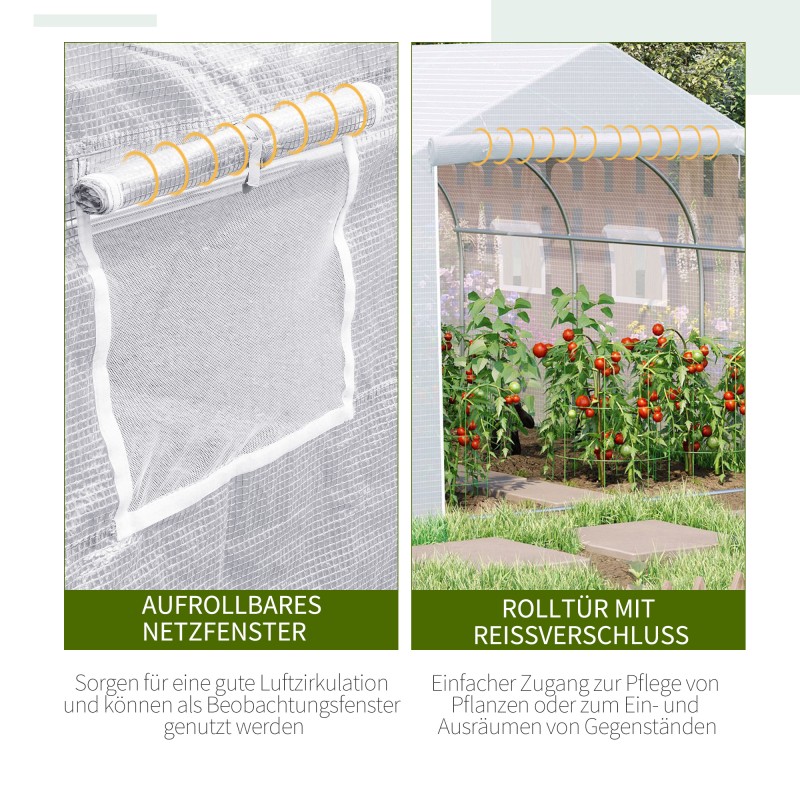 Tunnelikasvihuone puutarhaan, metallirunko ja PE-kate, 445 x 300 x 205 cm, valkoinen